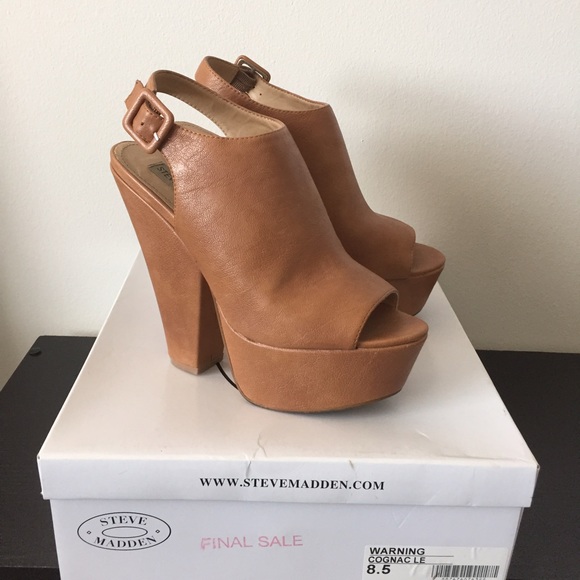 Steve Madden Shoes - Steve Madden Cognac Leather Platform Wedges Sz 8.5