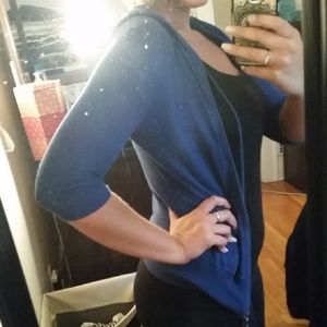 Fitted Blue Zip-up Hooded Sweater