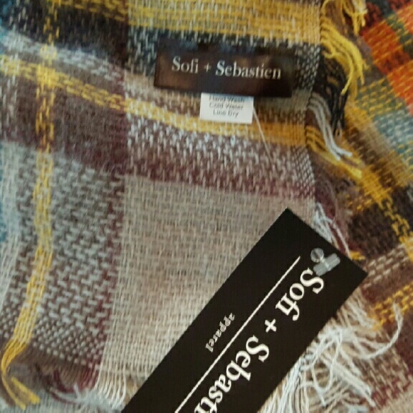 Plaid tartan blanket scarf shawl wrap mustard - Picture 4 of 4