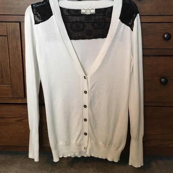 White cardigan with black lace