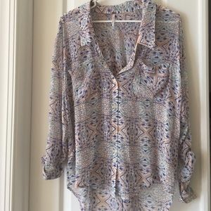 Free people sheer blouse with geometric pattern, M