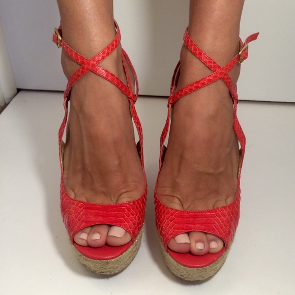 Bebe Leather Espadrilles Wedges