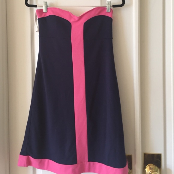 Lilly Pulitzer strapless navy & pink dress, S