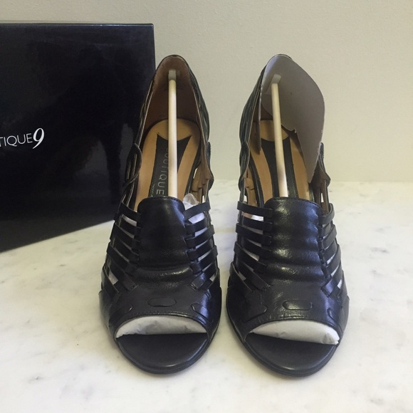Boutique9 Btyashi braided leather open toe heels