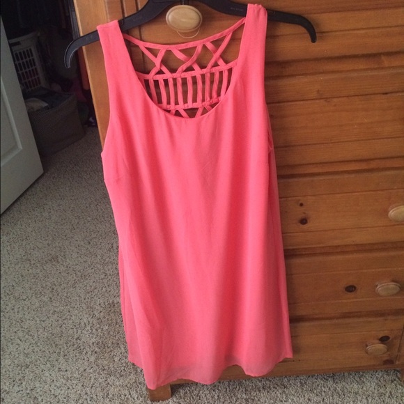 Coral shift dress with open back