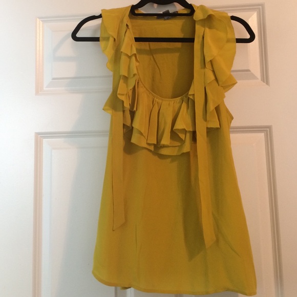 Bright Mustard yellow silky ruffle neck top