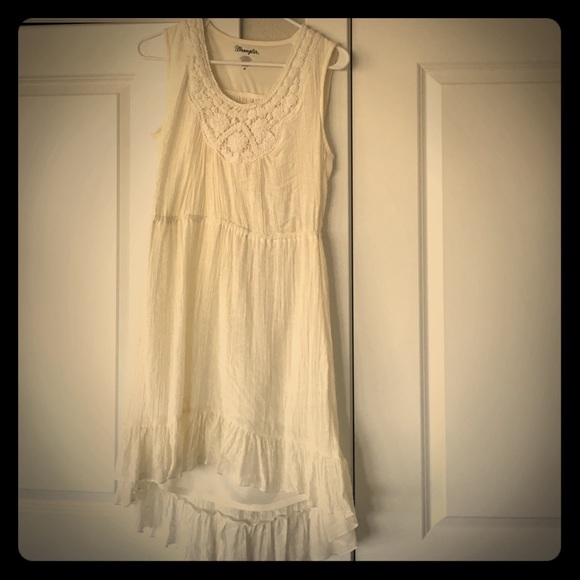 White Crochet Trim High Low Dress