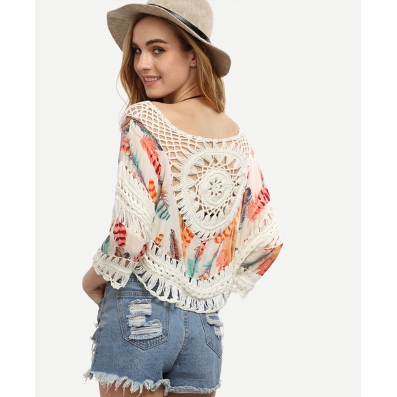 Feather Crotchet Summer Beach Ladies Blouse Top - Picture 2 of 4