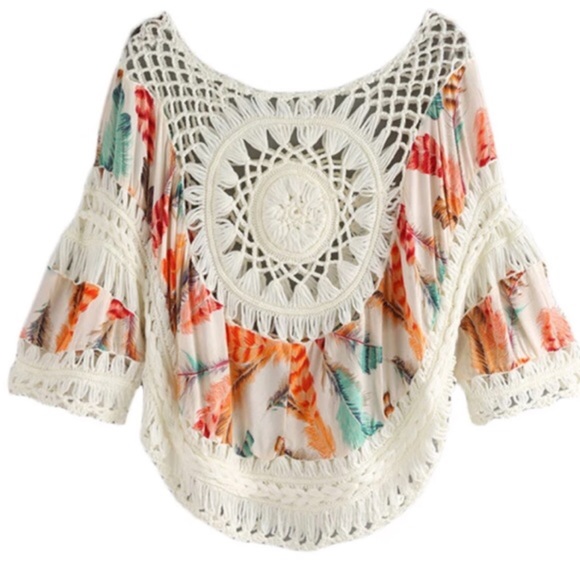 Feather Crotchet Summer Beach Ladies Blouse Top - Picture 4 of 4