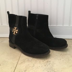 Tory Burch Black suede mid-calf boots