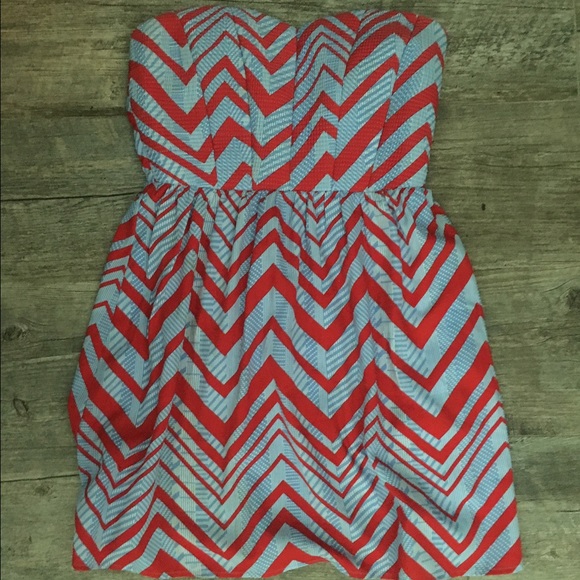 Blue & Red Chevron Print Dress