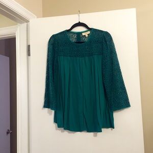 Green Blouse with Lace Accents