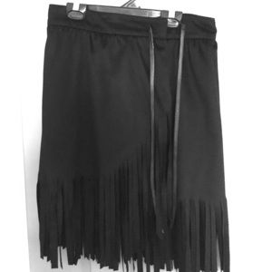 Black fringe wool Armani skirt with leather ties