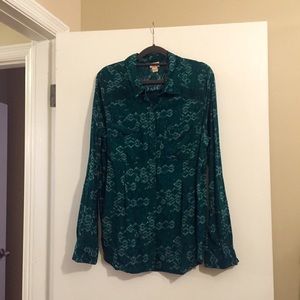 Green Button-Down Shirt, Lace Accents