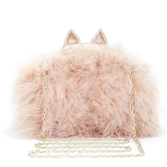 BCBGMaxAzria Handbags - MILA CAT EAR OSTRICH FEATHER KNUCKLE-DUSTER CLUTCH