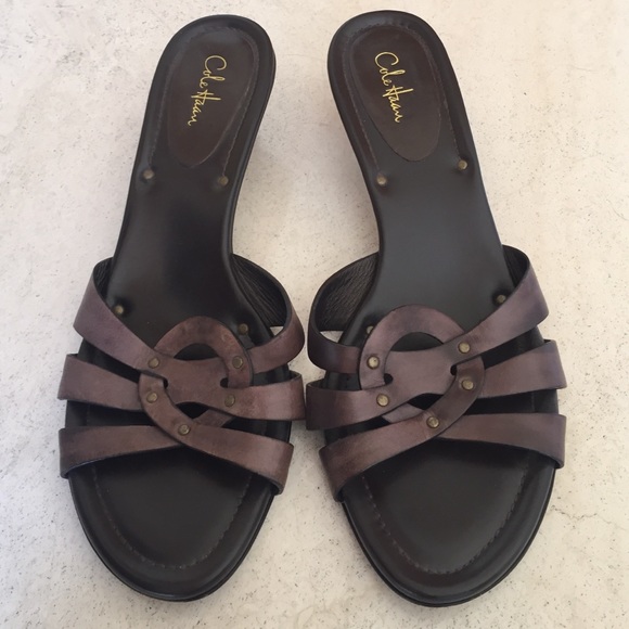 Cole Haan Brown Leather Open Toe Shoes, Size 9.5