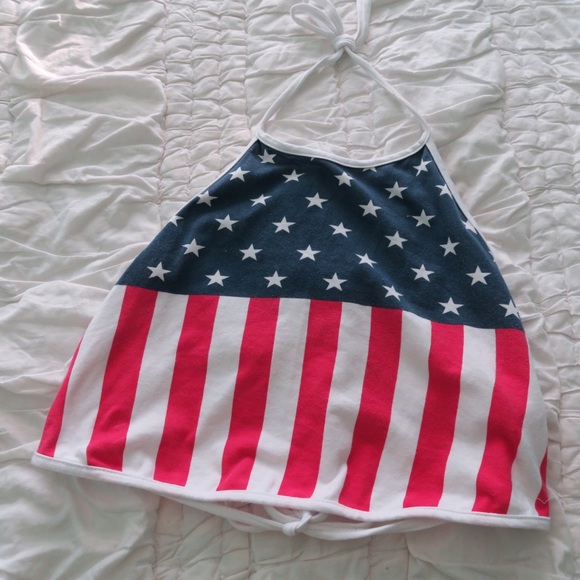 Pacsun LA Hearts American Flag Cropped Halter Top - Picture 1 of 2