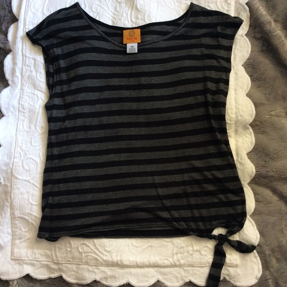 Black & Grey Striped Tie Waist Top
