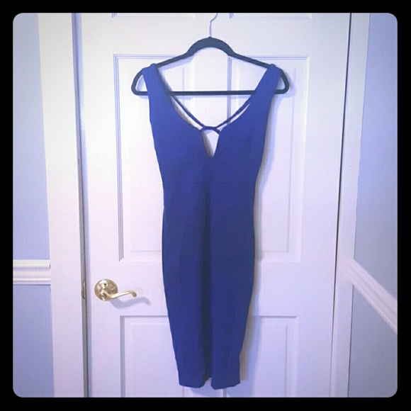 Blue plunge neck midi dress NWOT - Picture 1 of 4