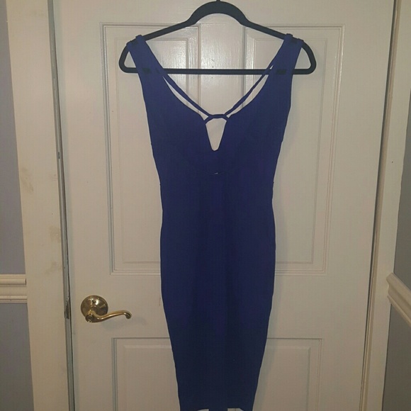 Blue plunge neck midi dress NWOT - Picture 2 of 4