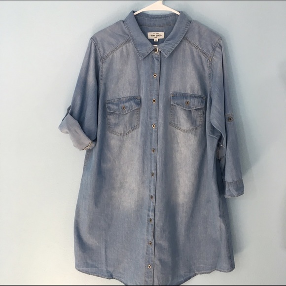 Plus Size Denim Shirtdress Light Wash - Picture 2 of 3