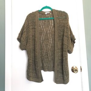Olive Green Short Sleeve Open Sweater