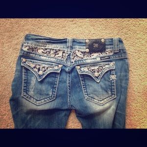 Boot cut Miss Me jeans with Black lace & Sparrows