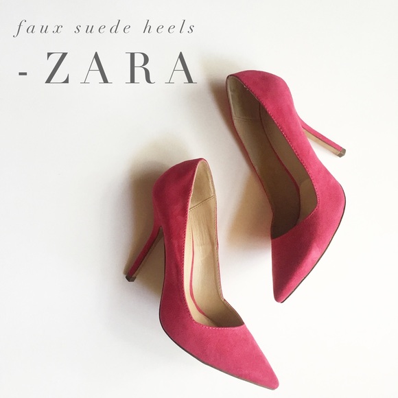 Zara Shoes - Pink/Red Faux Suede Heels by ZARA