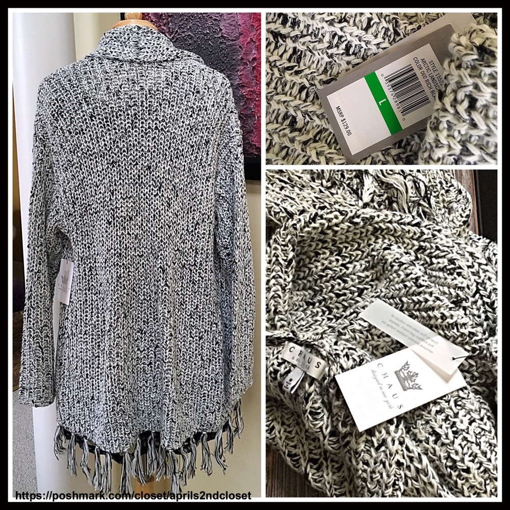 CHAUS LONG TASSEL FRINGE SHAWL CARDIGAN - Picture 6 of 8