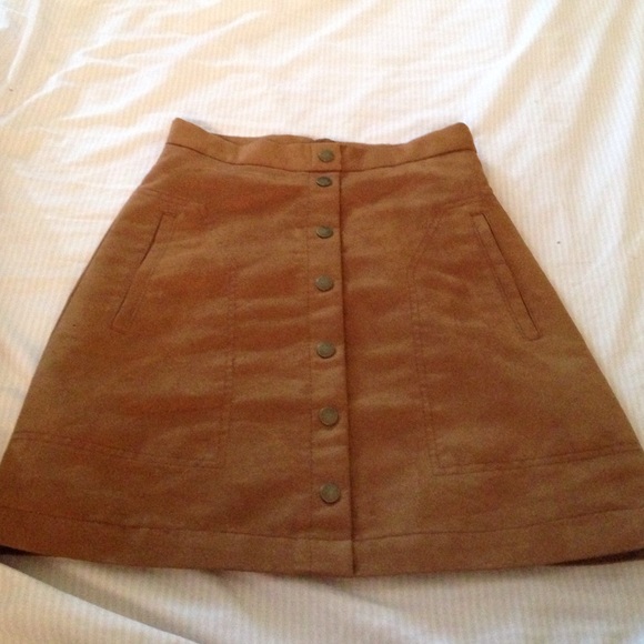 Fuax suede flare dark camel skirt