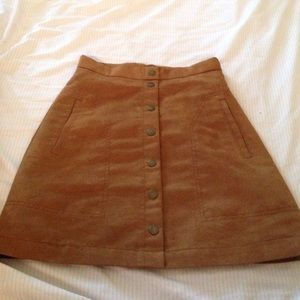 Fuax suede flare dark camel skirt