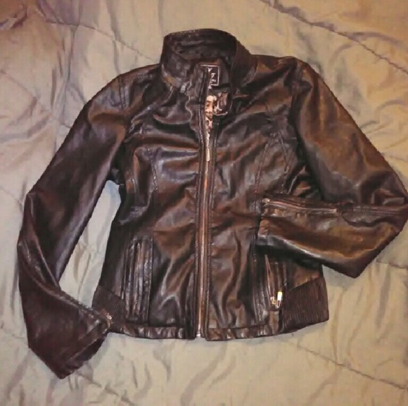 Black faux leather fitted womens riding jacket