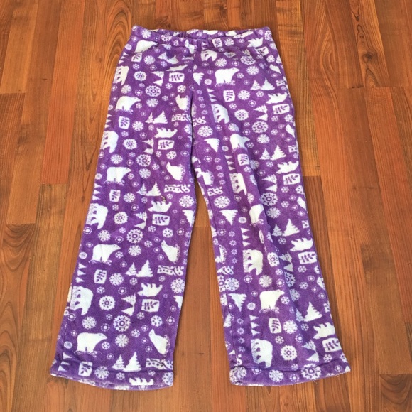 Purple fleece bear sleep pants winter S 4 6