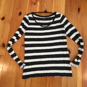 LOFT Gray and White Long Sleeve Top