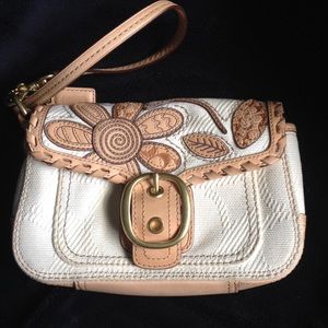 Coach leather and canvas wristlet clutch