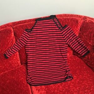Torrid Cold Shoulder Striped Top Black & Red
