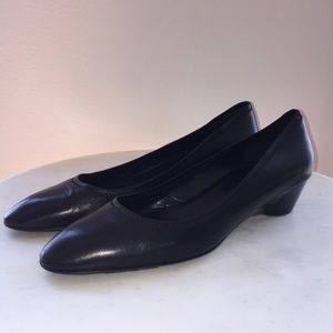Salvatore Ferragamo black soft leather wedge pumps