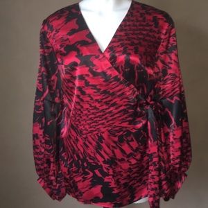 Red & Black Wrap Side Tie Blouse 14/16