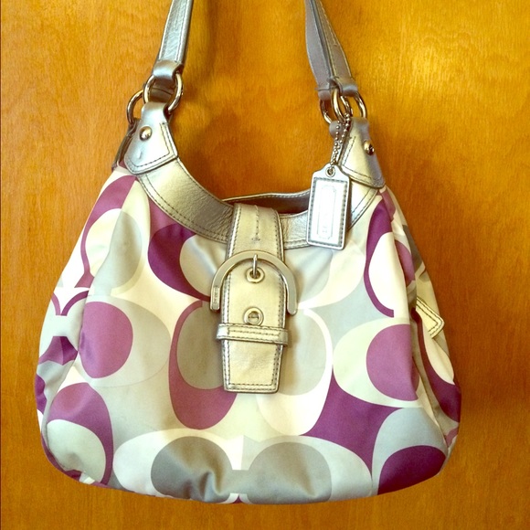 Coach logo shoulder bag purse - silver purple
