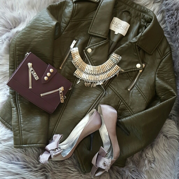 Rachel Roy Faux Leather Green Moto Jacket