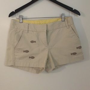 J crew khaki fish embroidered shorts size 2