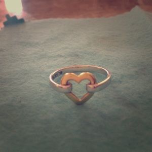 Tiffany silver and gold open heart ring