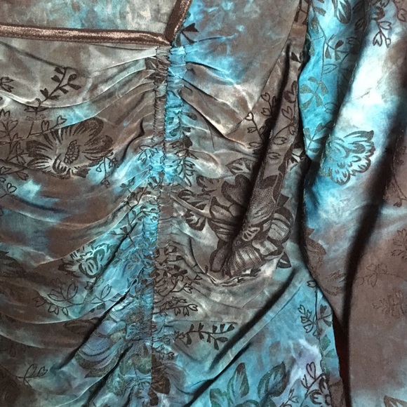 Flocked floral top back and turquoise - Picture 2 of 4