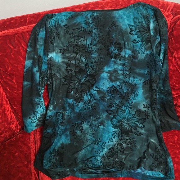 Flocked floral top back and turquoise - Picture 3 of 4