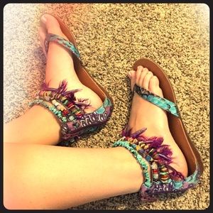 Peacock boho style gladiator sandals