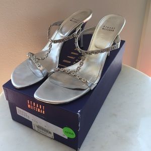 Stuart Weitzman silver jeweled party sandal 9N
