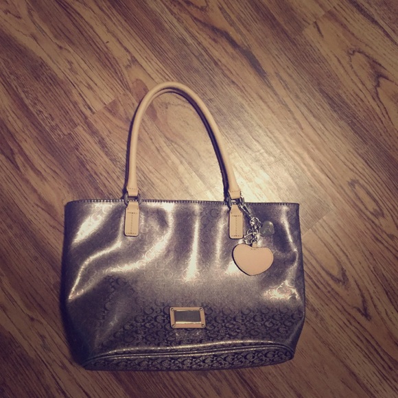 Silver and Tan Guess Purse