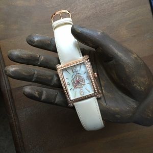 Betsey Johnson Rose-tone & Leather Strap Watch