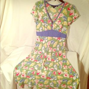 Green Floral Blue Polka Dot Tea Dress