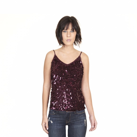 80s Burgundy Sequin Top, Size: M